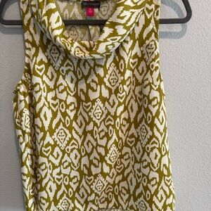 Vince Camuto Olive and White Cowl Neck Blouse